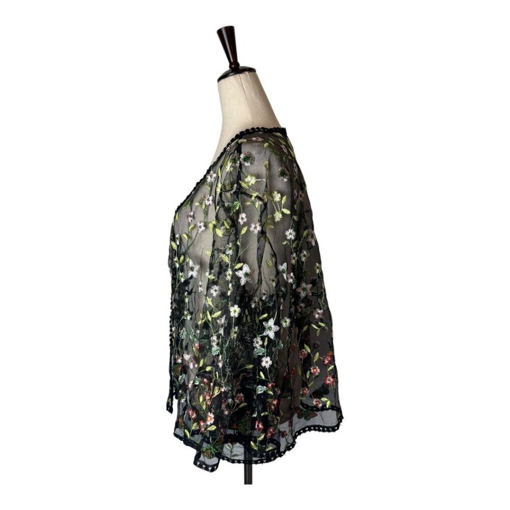 Rabbit‎ Rabbit Rabbit Cardigan Women 3X Black Floral Embroidered Mesh Cardigan - Picture 6 of 12